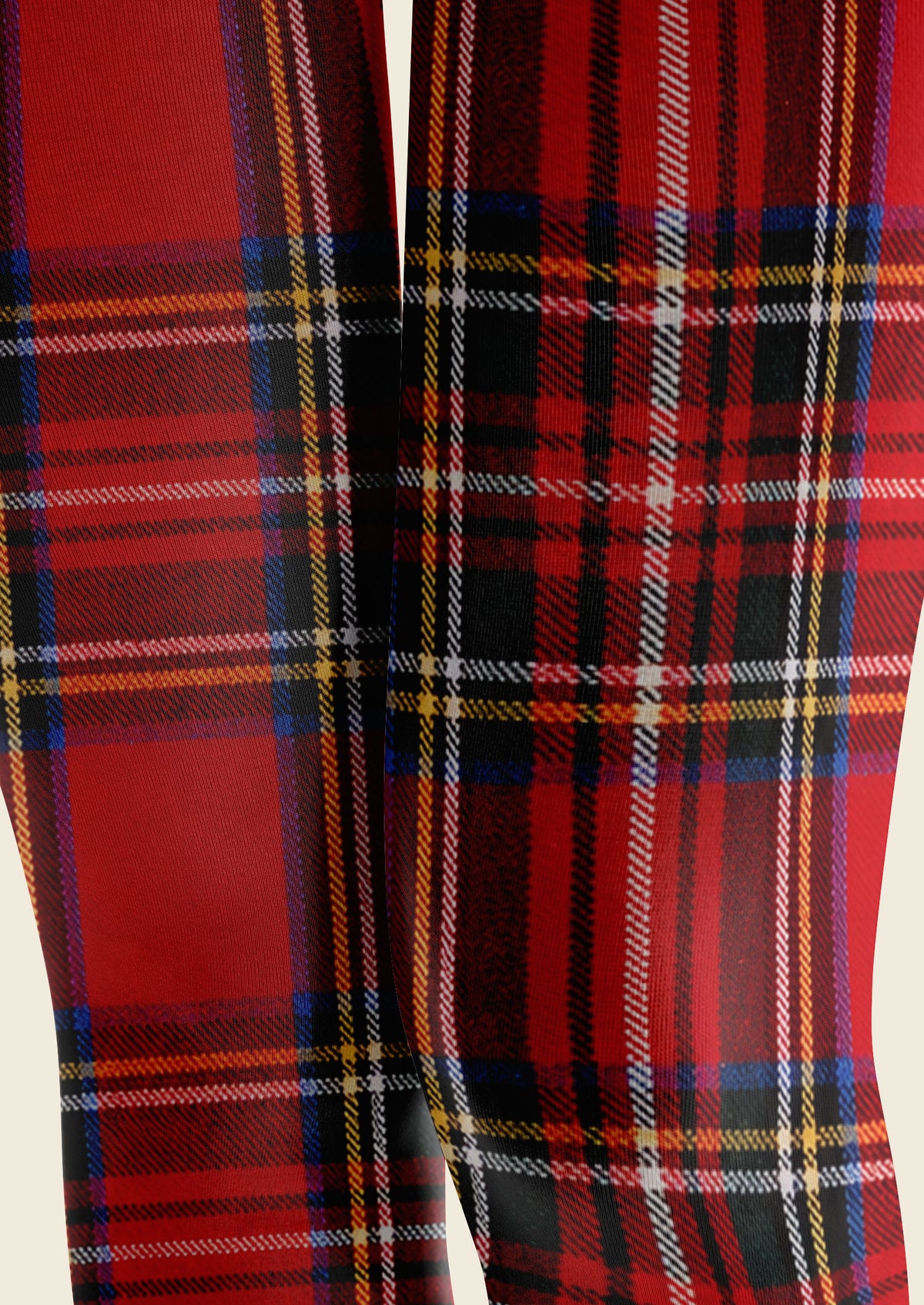 Red Asymmetric Tartan Plaid Footless Tights