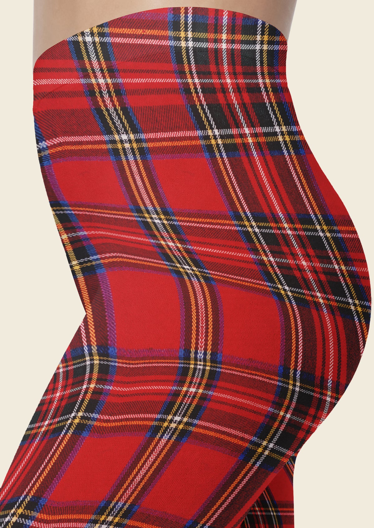 Red Asymmetric Tartan Plaid Footless Tights