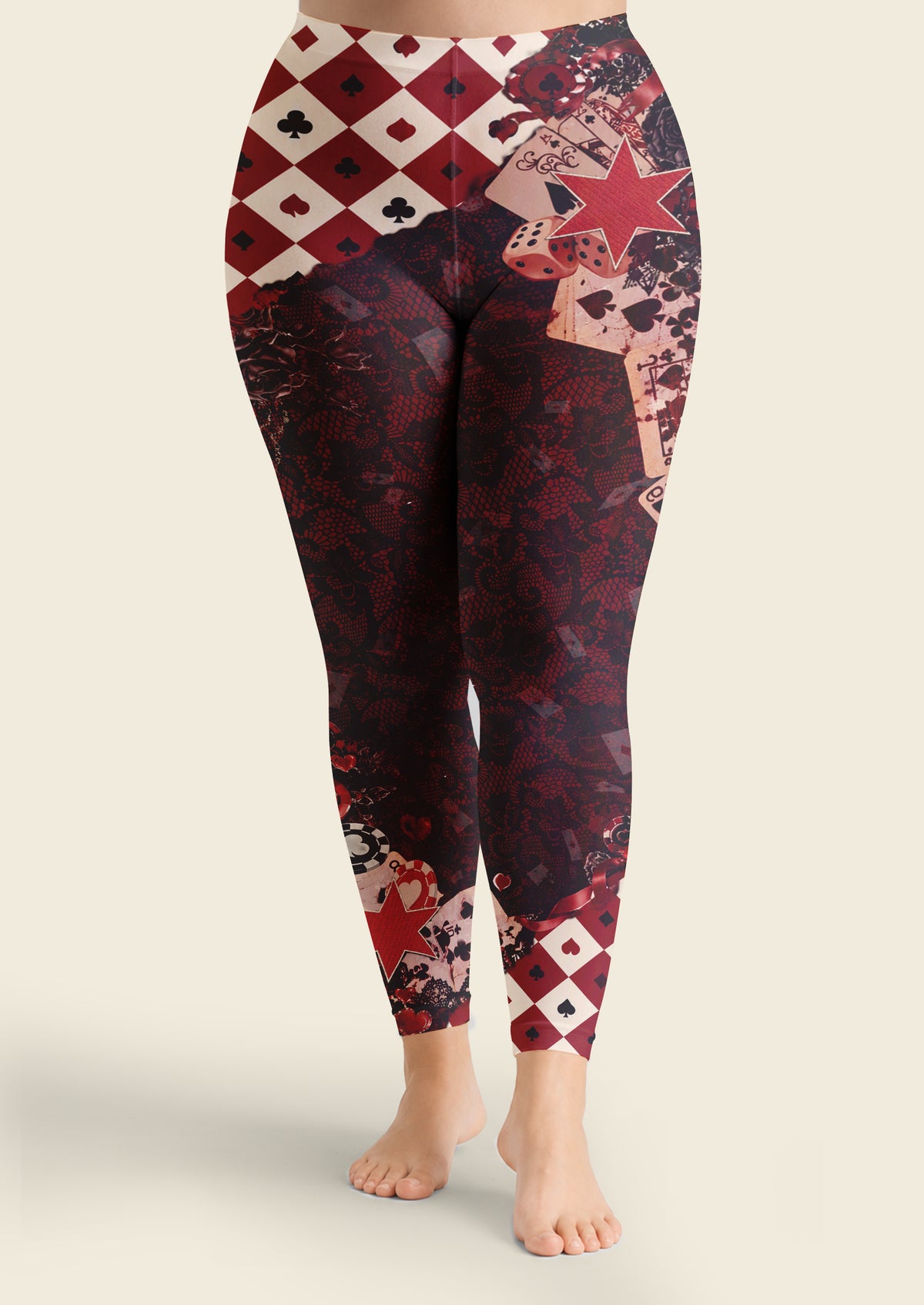 Black Burgundy Playing Card Collage Footless Tights