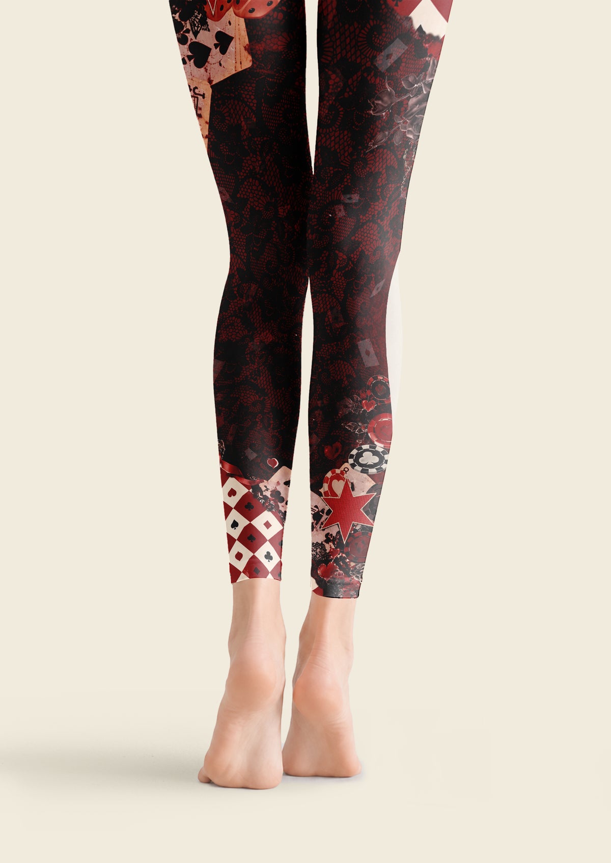 Black Burgundy Playing Card Collage Footless Tights