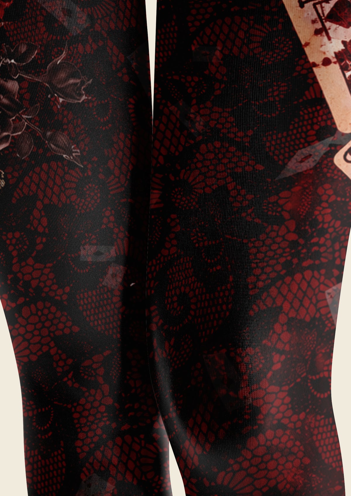 Black Burgundy Playing Card Collage Footless Tights