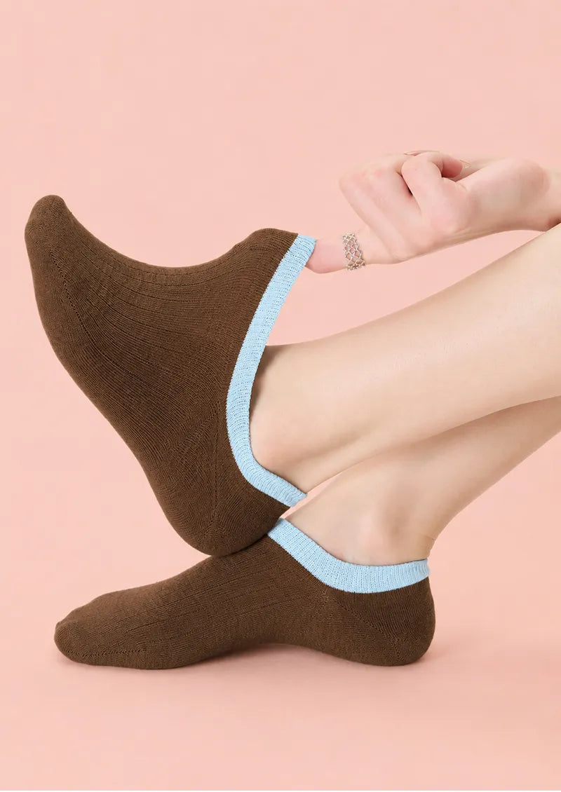 Cocoa Brown Contrast Ring No-Show Socks