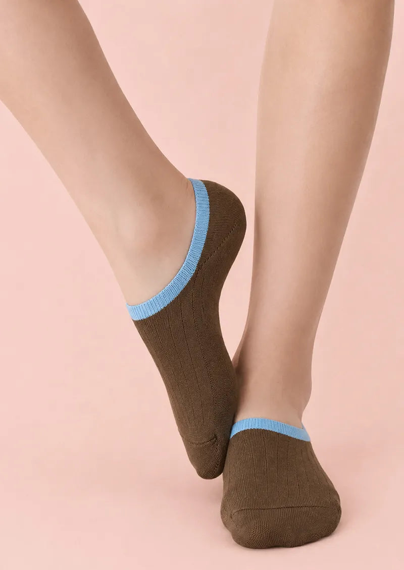 Cocoa Brown Contrast Ring No-Show Socks
