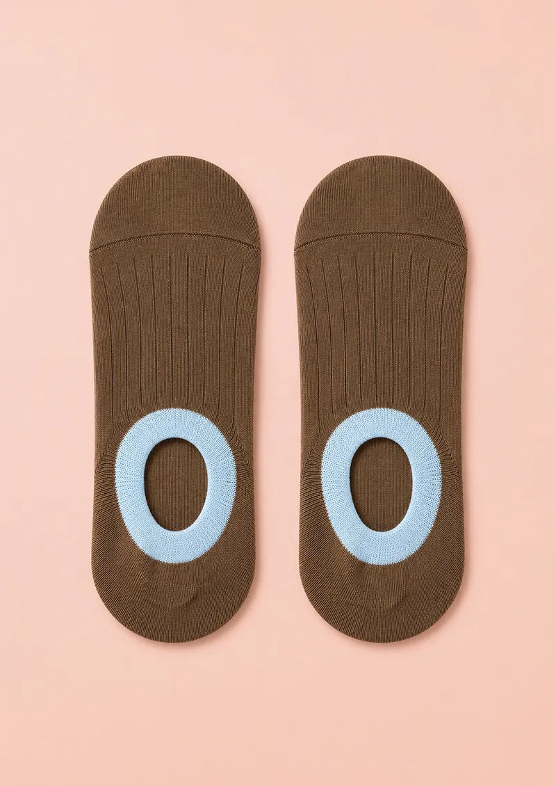 Cocoa Brown Contrast Ring No-Show Socks