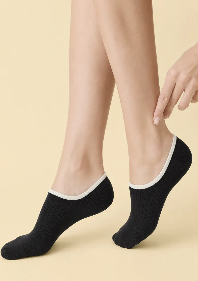 Black & Cream Halo Ring No-Show Socks