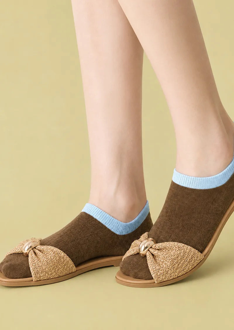 Caramel Brown Sky Blue Halo Ring No-Show Socks