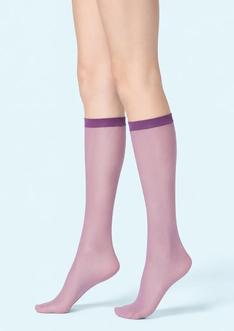 Dusty Pink Plum Cuff Sheer Knee-High Socks