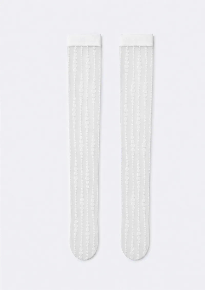 White Dotted Stripe Sheer Knee-High Socks