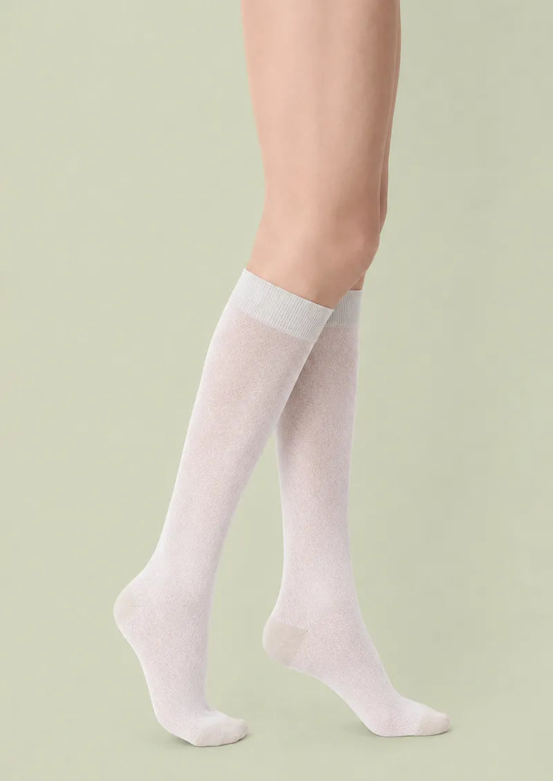 Ivory Lurex Textured Knit Knee-High Socks