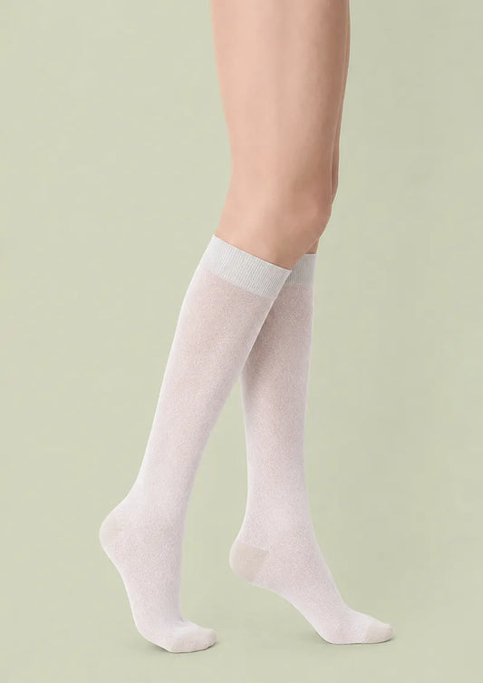Ivory Lurex Textured Knit Knee-High Socks