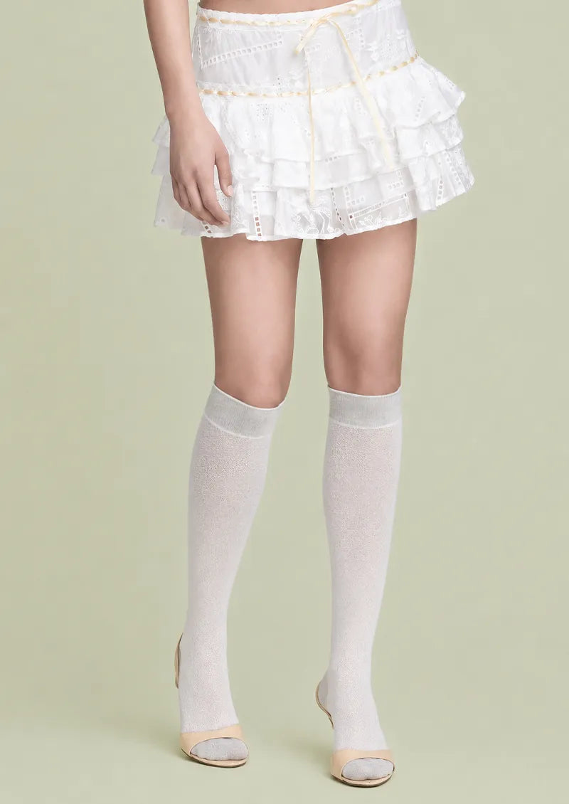 Ivory Lurex Textured Knit Knee-High Socks
