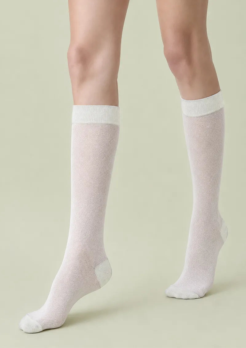 Ivory Lurex Textured Knit Knee-High Socks