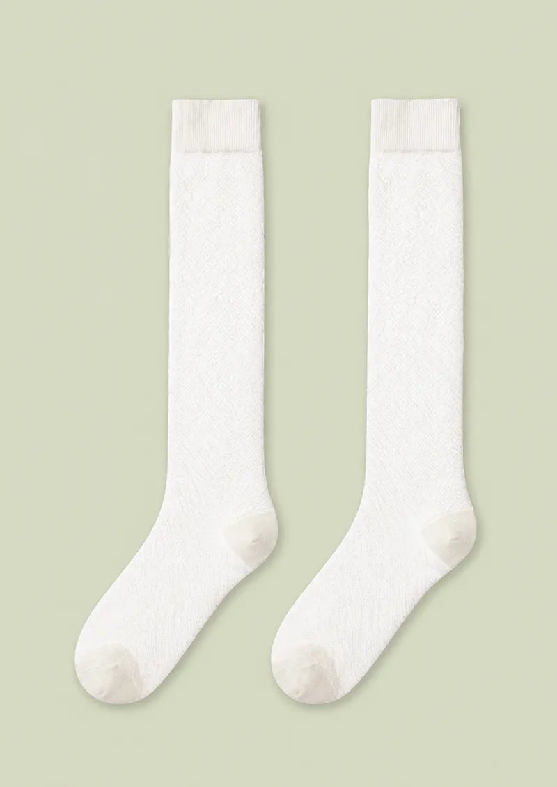 Ivory Lurex Textured Knit Knee-High Socks