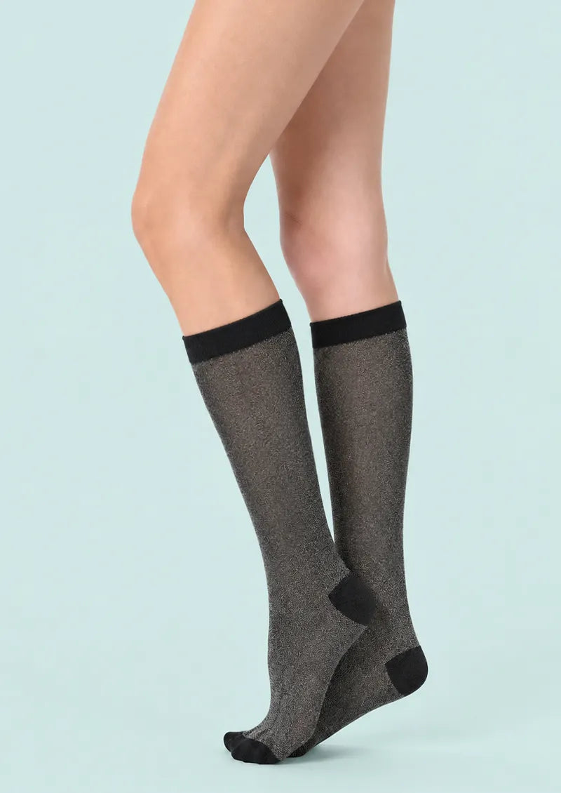 Charcoal Lurex Textured Knit Knee-High Socks