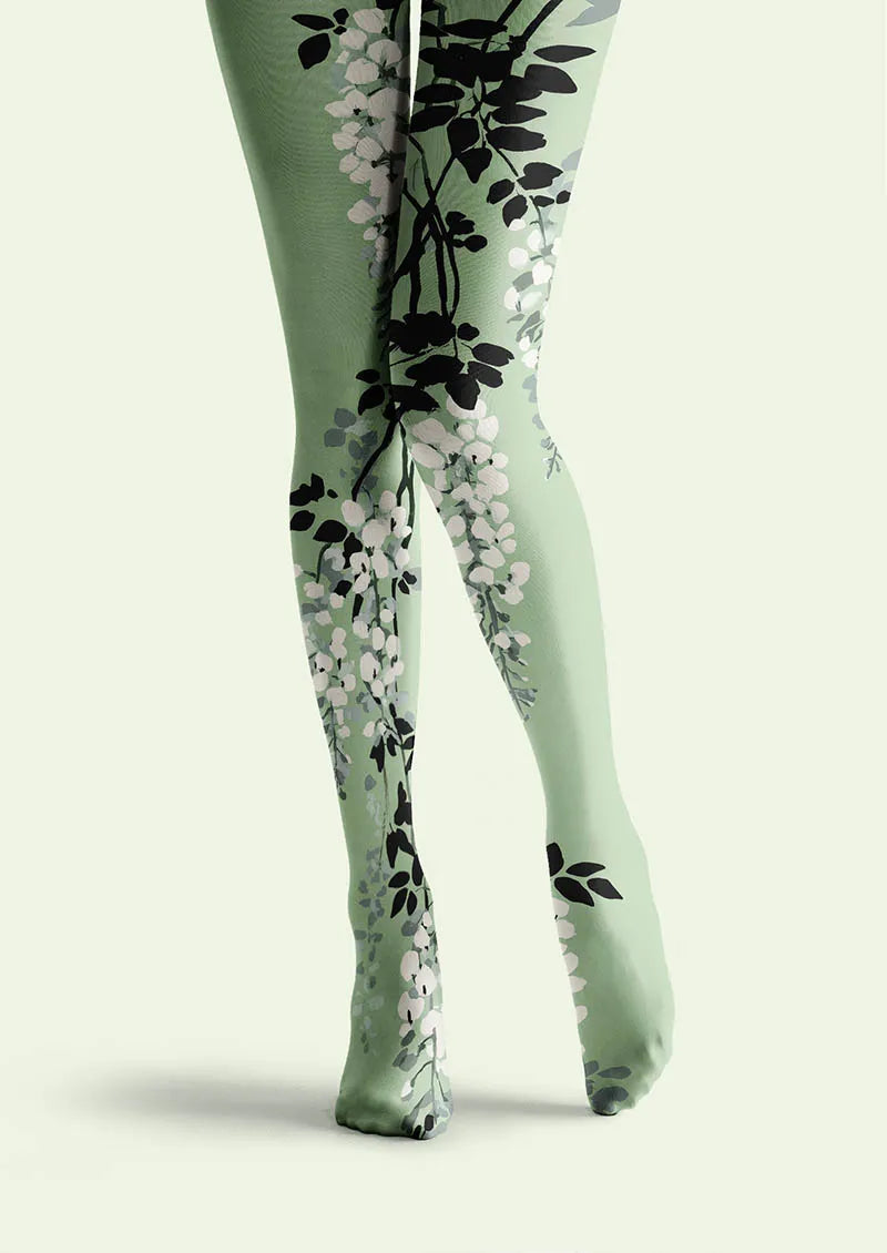 Spring Vine Floral Print Tights Hosiery Pantyhose