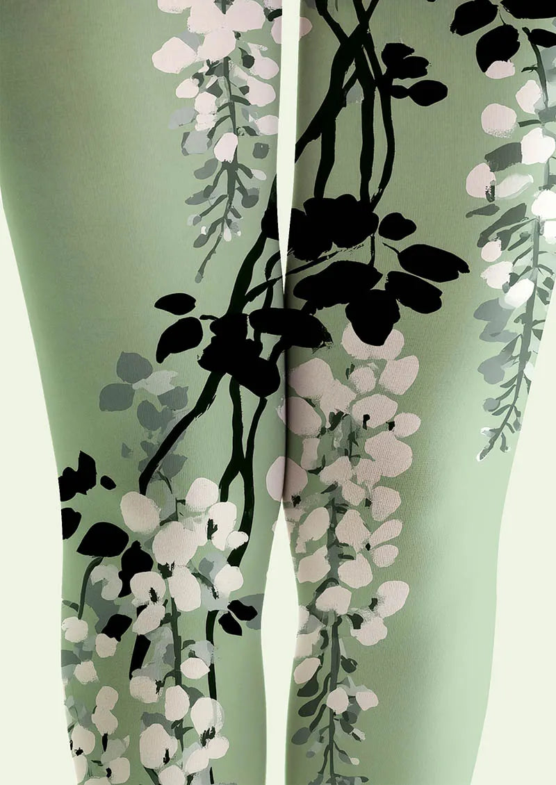Spring Vine Floral Print Tights Hosiery Pantyhose