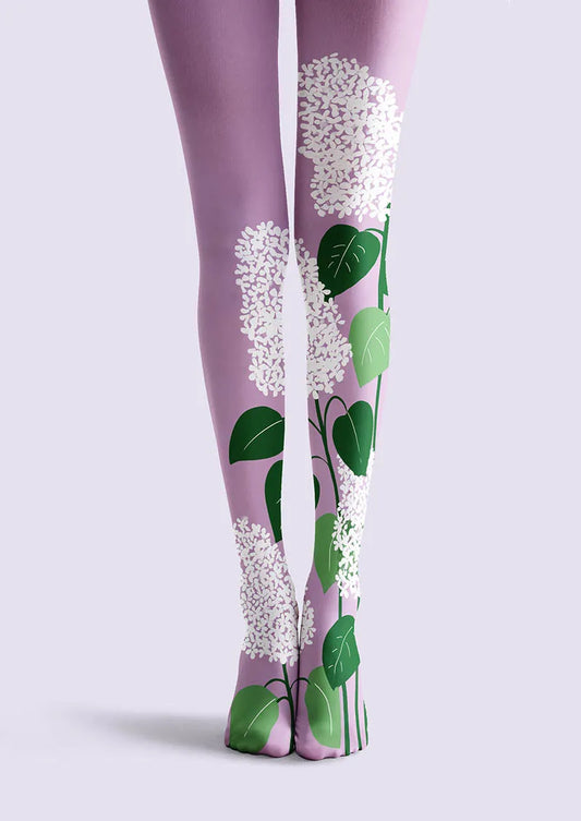 Plant Print Tights Geometric figure Pantyhose/Tights [Purple Hydrangea]