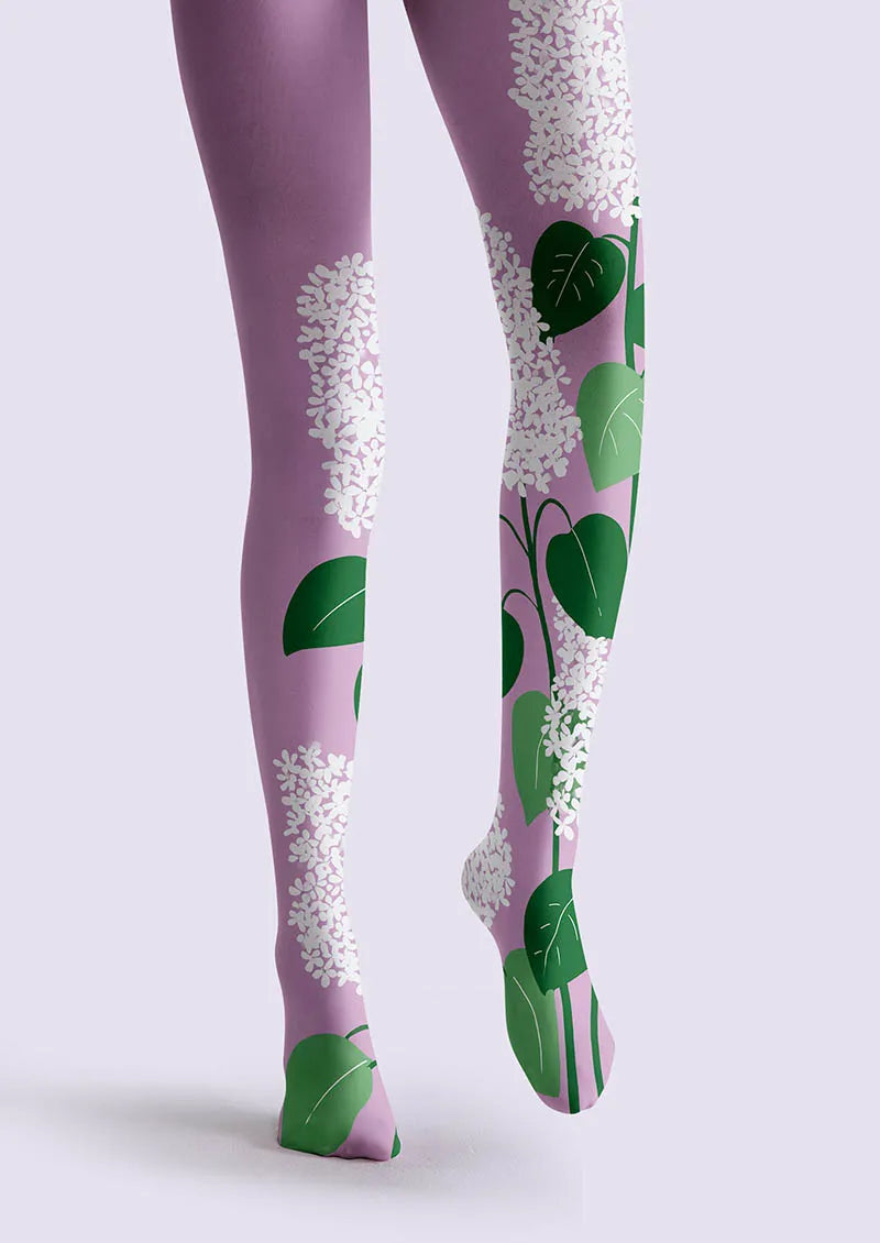 Plant Print Tights Geometric figure Pantyhose/Tights [Purple Hydrangea]