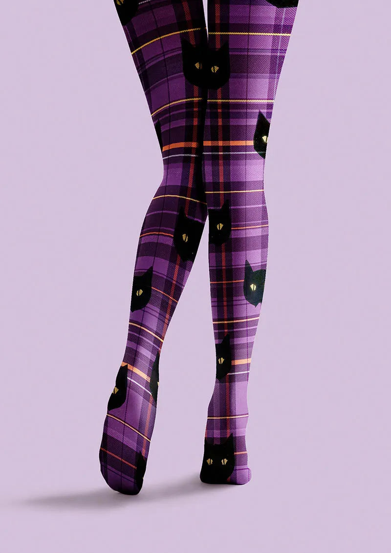 Halloween Fun Art Print Tights Personalized Tights/Tights [Shadow Plaid Cat]