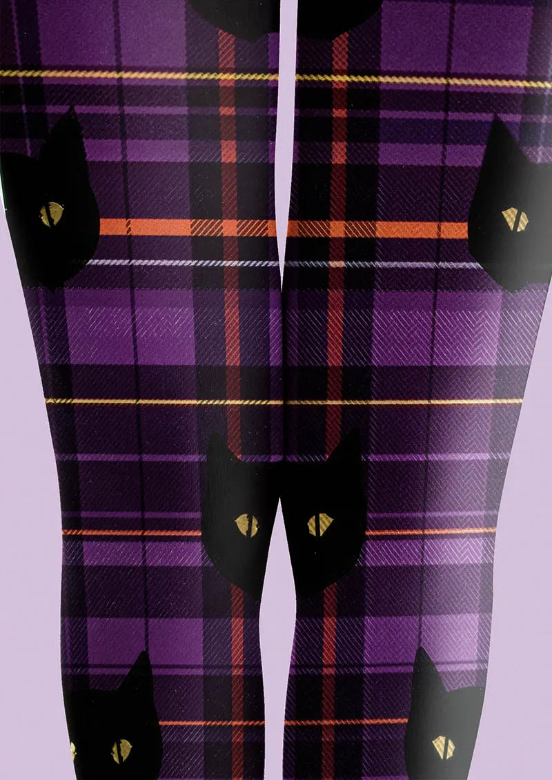 Halloween Fun Art Print Tights Personalized Tights/Tights [Shadow Plaid Cat]