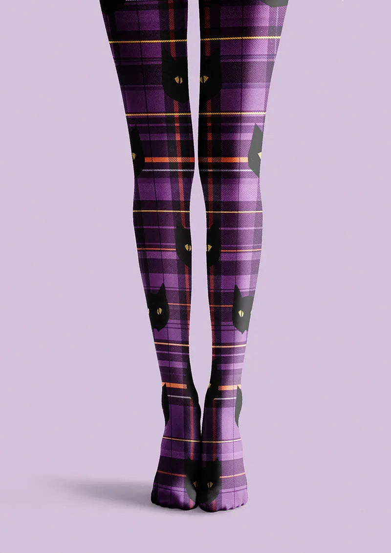 Halloween Fun Art Print Tights Personalized Tights/Tights [Shadow Plaid Cat]
