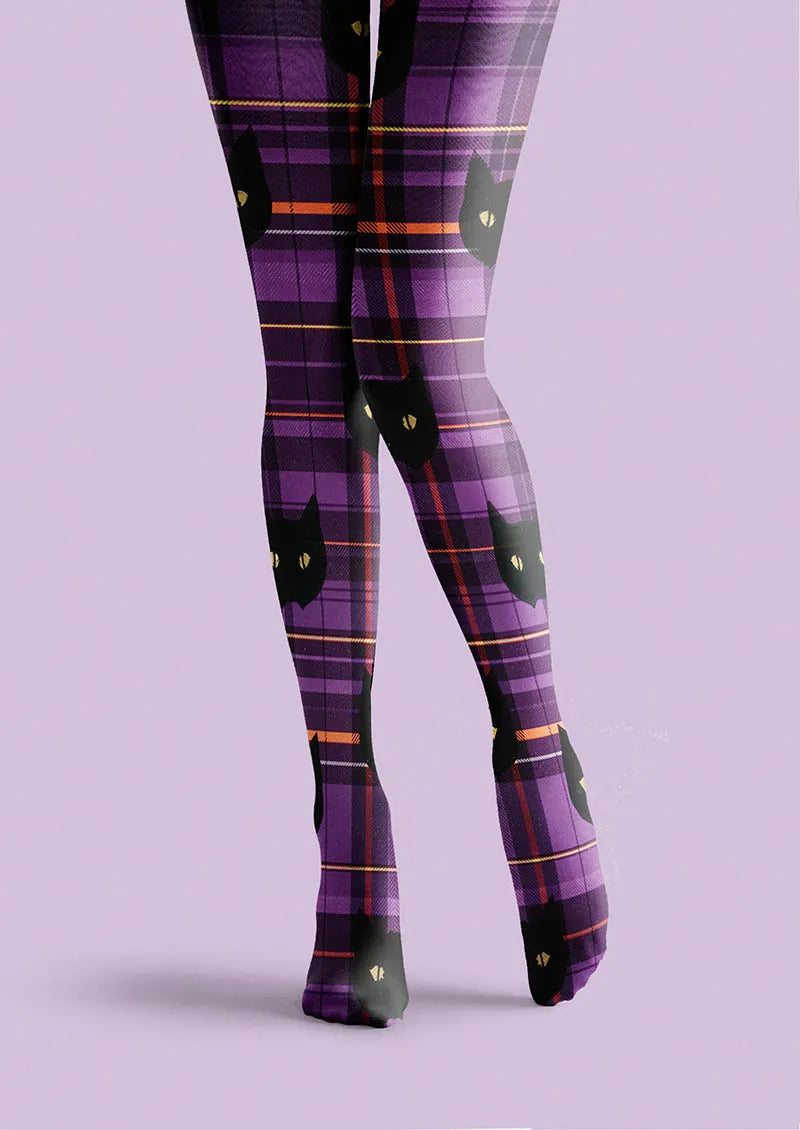 Halloween Fun Art Print Tights Personalized Tights/Tights [Shadow Plaid Cat]
