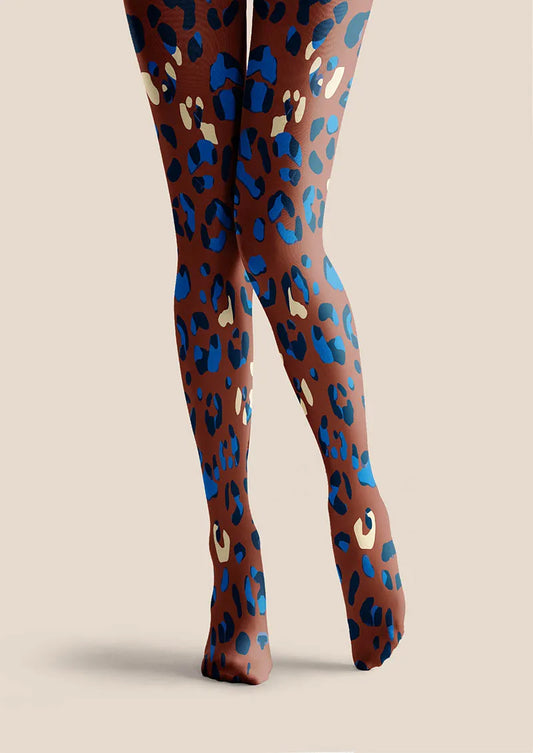 Mocha Blue Leopard Print Tights Hosiery Pantyhose