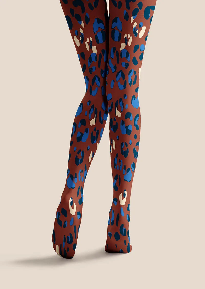Mocha Blue Leopard Print Tights Hosiery Pantyhose