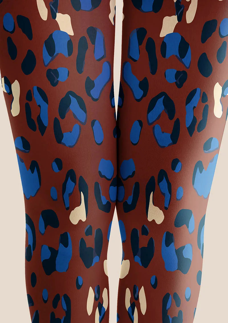 Mocha Blue Leopard Print Tights Hosiery Pantyhose