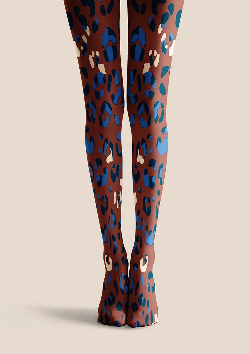 Mocha Blue Leopard Print Tights Hosiery Pantyhose