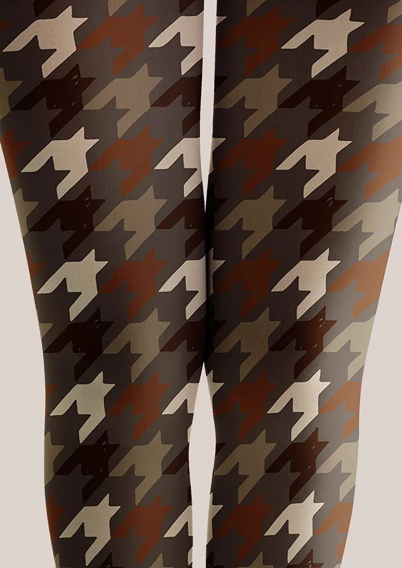 Mocha Houndstooth Print Tights Hosiery Pantyhose
