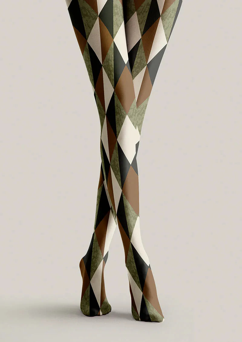 Olive Harlequin Patterned Tights Hosiery Pantyhose