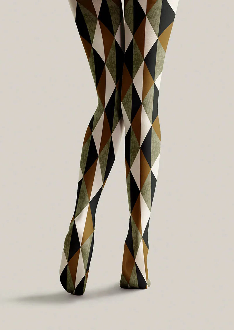 Olive Harlequin Patterned Tights Hosiery Pantyhose