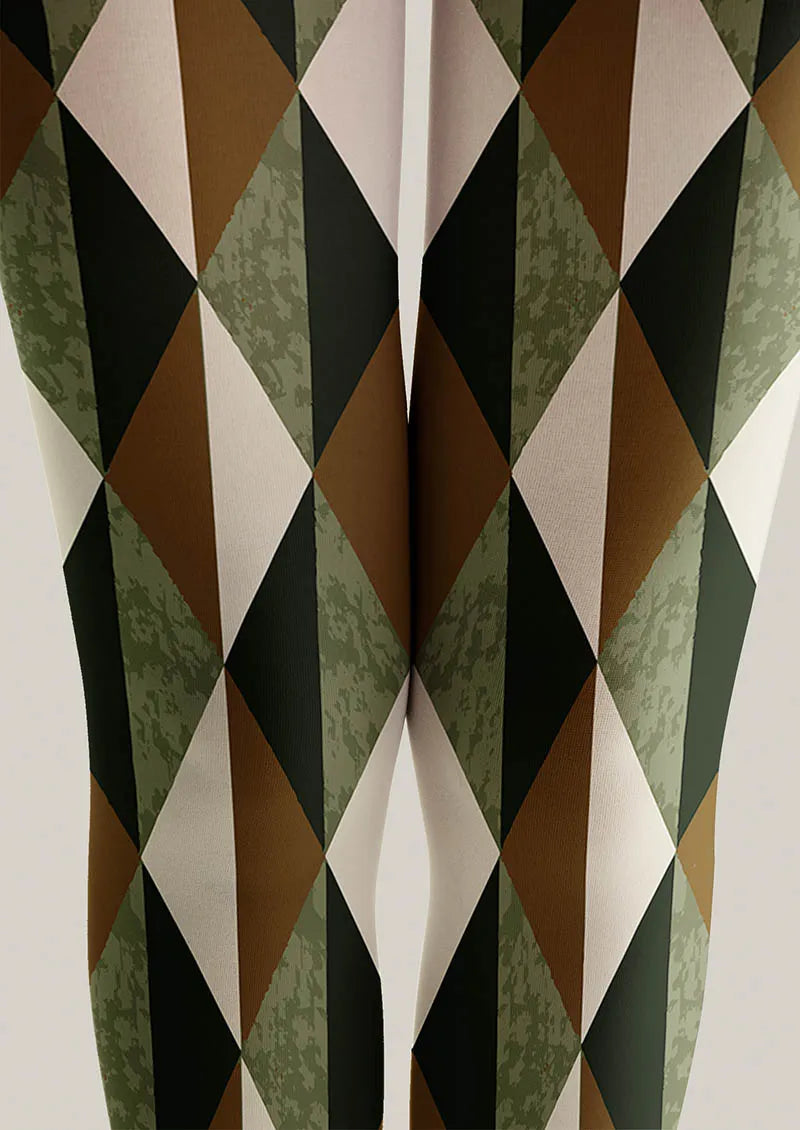 Olive Harlequin Patterned Tights Hosiery Pantyhose