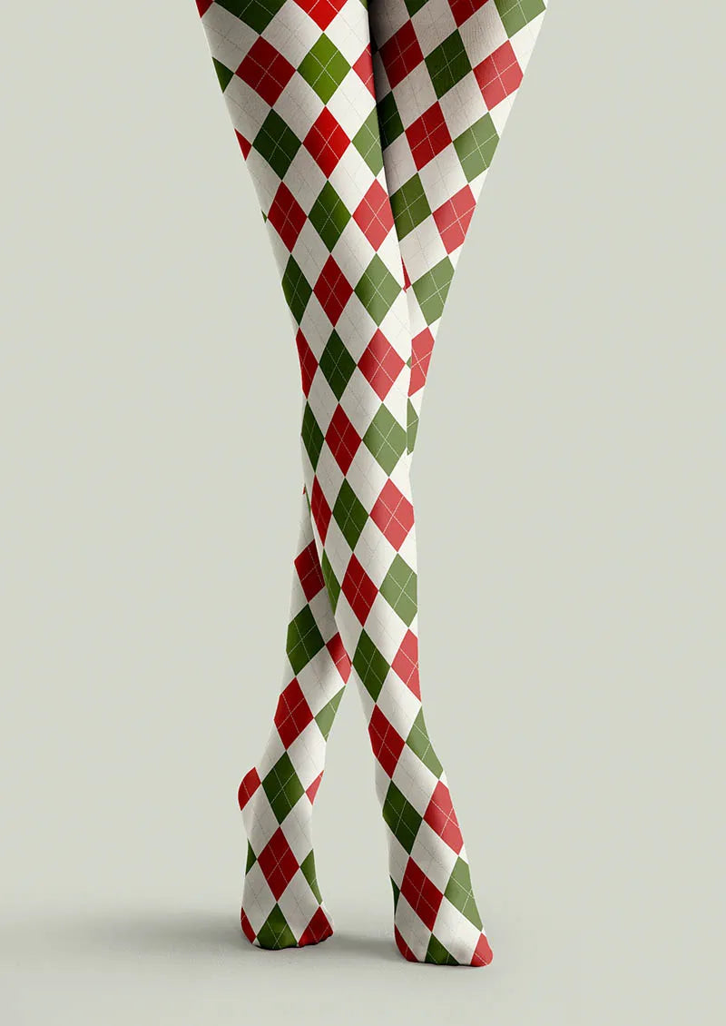 Christmas Holly Jolly Grid Patterned Tights Hosiery Pantyhose