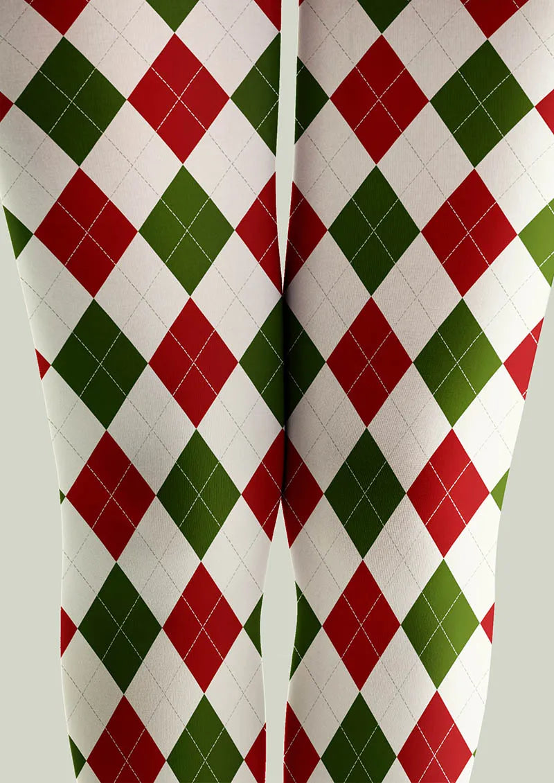 Christmas Holly Jolly Grid Patterned Tights Hosiery Pantyhose