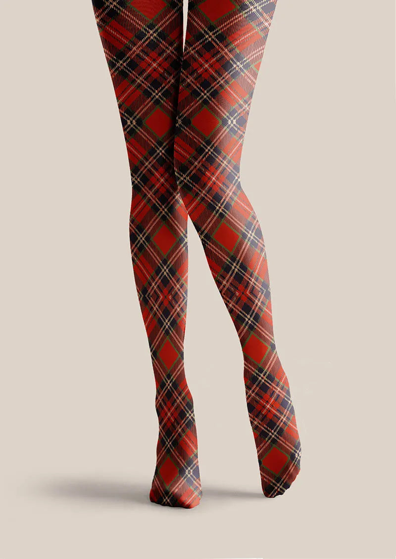 Christmas Fun Art Winterberry Check Tights Hosiery Pantyhose