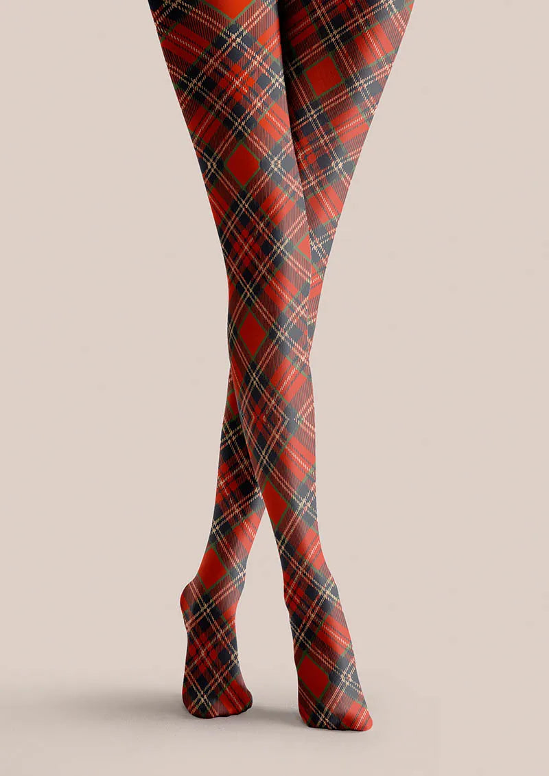 Christmas Fun Art Winterberry Check Tights Hosiery Pantyhose