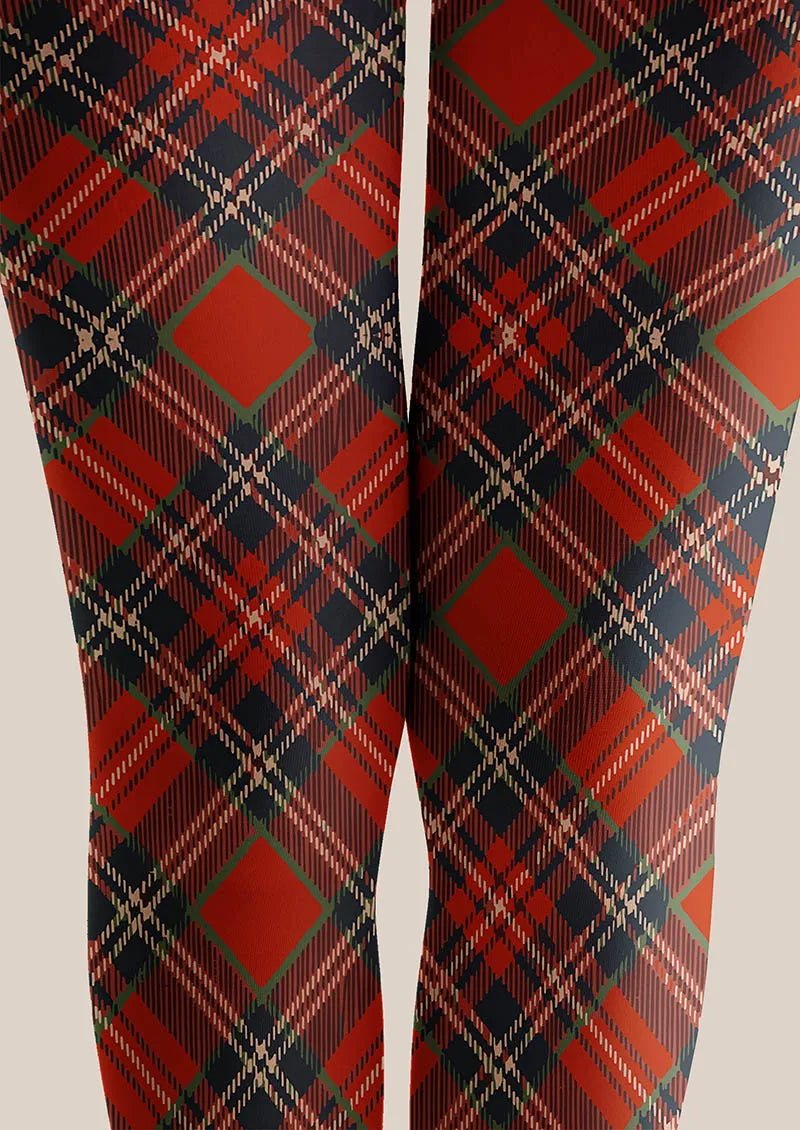 Christmas Fun Art Winterberry Check Tights Hosiery Pantyhose