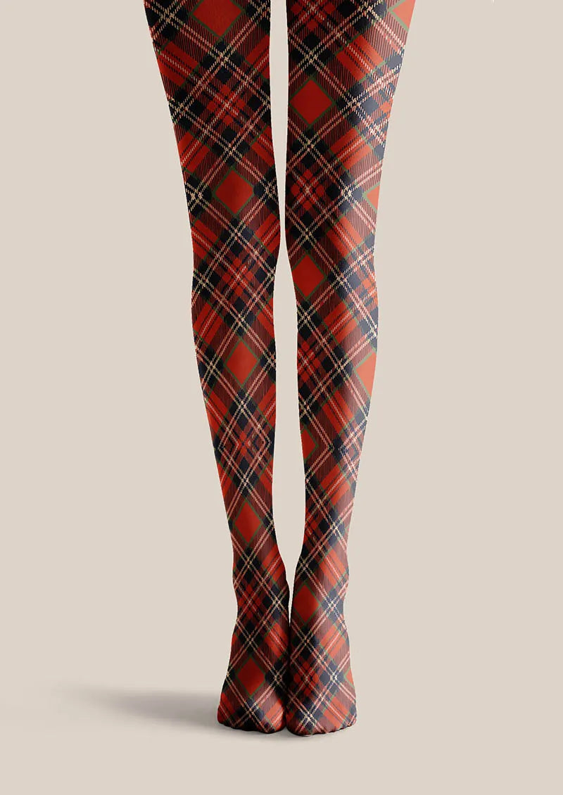 Christmas Fun Art Winterberry Check Tights Hosiery Pantyhose