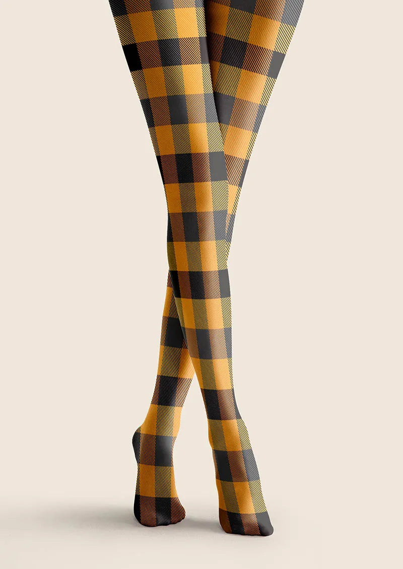 Pumpkin Plaid Tights Hosiery Pantyhose
