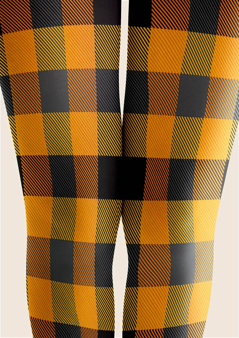 Pumpkin Plaid Tights Hosiery Pantyhose
