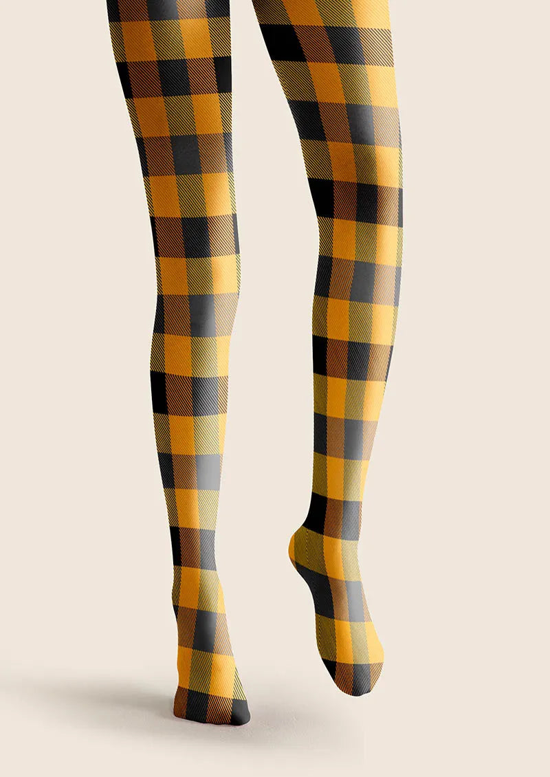 Pumpkin Plaid Tights Hosiery Pantyhose