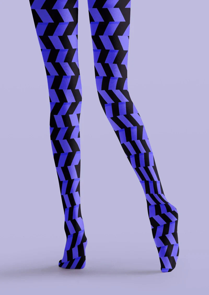 Blue Black Geometric Wave Tights Hosiery Pantyhose