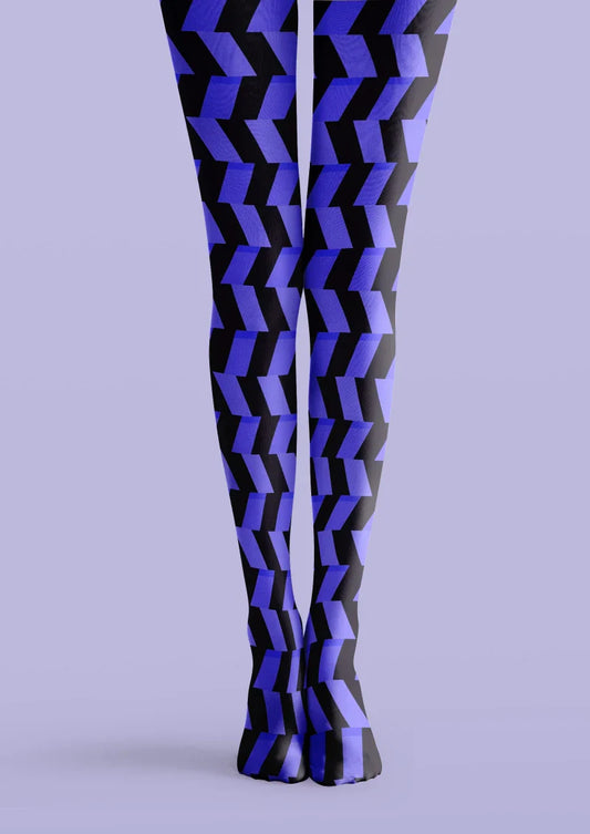 Blue Black Geometric Wave Tights Hosiery Pantyhose