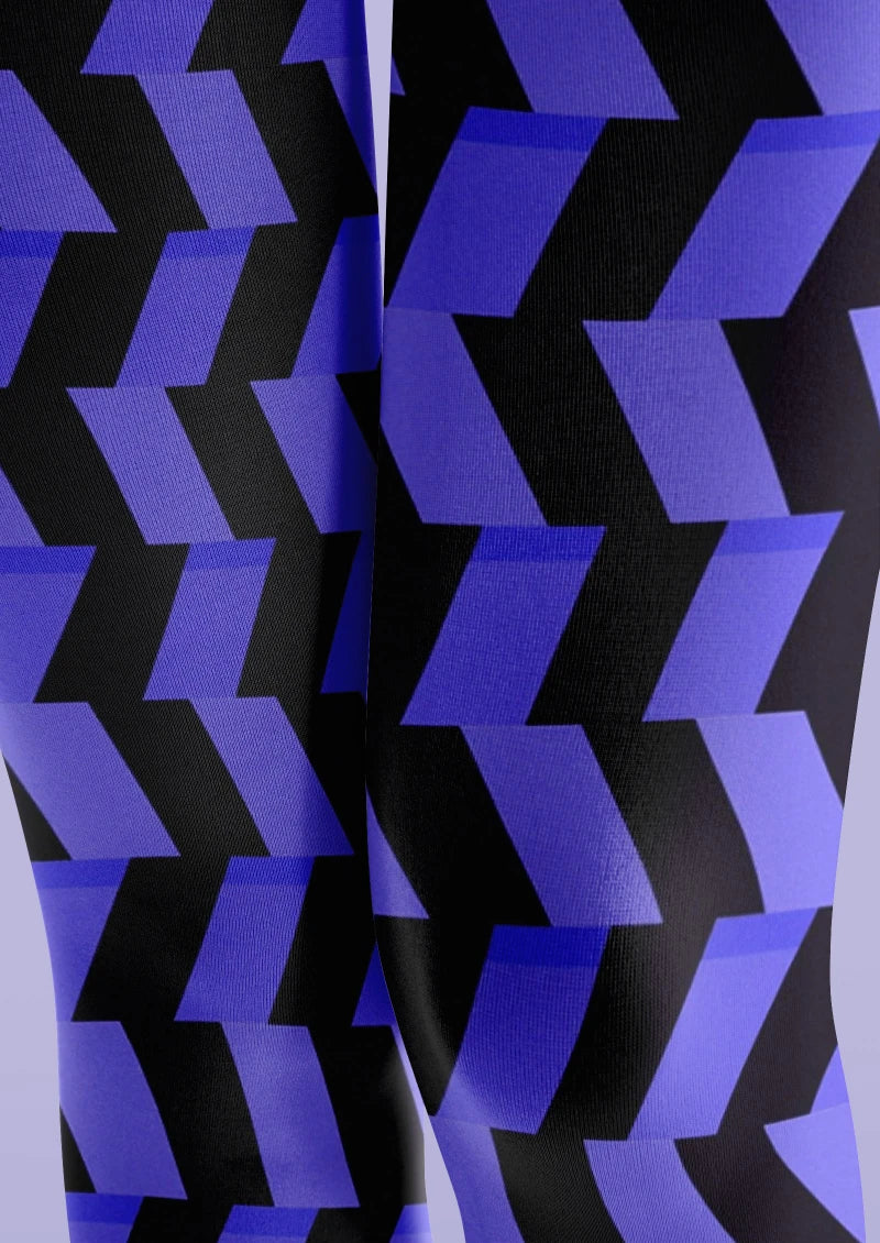 Blue Black Geometric Wave Tights Hosiery Pantyhose