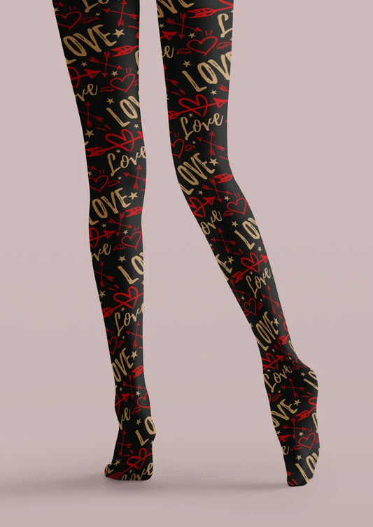 Black LOVE Graphic Tights Hosiery Pantyhose