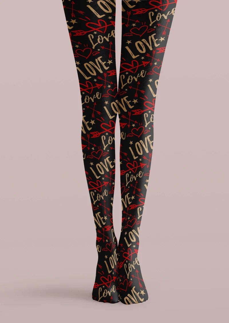 Black LOVE Graphic Tights Hosiery Pantyhose
