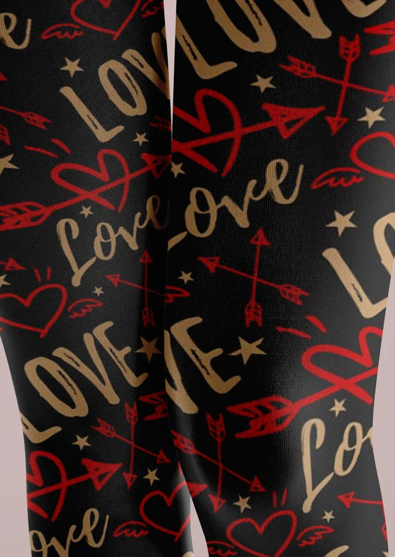 Black LOVE Graphic Tights Hosiery Pantyhose
