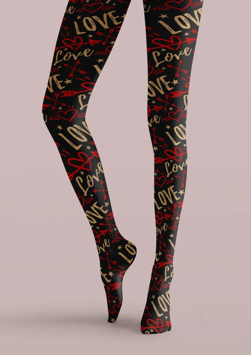 Black LOVE Graphic Tights Hosiery Pantyhose